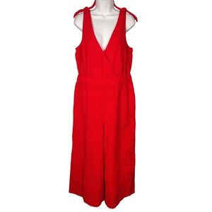 Level Eight Red Seersucker Tie Shoulder‎ Wide Leg Jumpsuit Womens Large Cotton